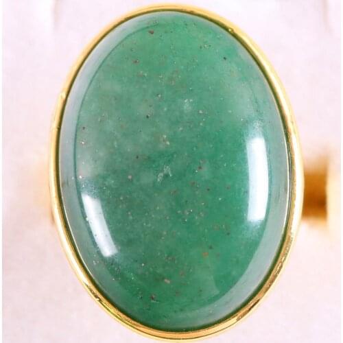 1Pcs Jewelry Gift Adjustable Ring For Women Men Natural Stone Oval Bead Green Aventurine Finger Ring Z333