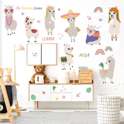 Creative Rainbow Alpaca English Cactus Wall Stickers Wall Adhesive Borders Decoration Childrens Room Living Room Bedroom PVC