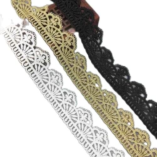 2.7CM White Black Glitter Golden Polyester Lace Embroidered Flowers Trim Ribbon Guipure Appliques Fabric Dress DIY Sewing Decor