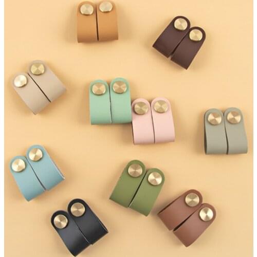 Nordic Style Furniture Leather Pull Handle Drawer Knob Brass Wardrobe Cupboard Cabinet Handle Door Pulls Decorative Hardware