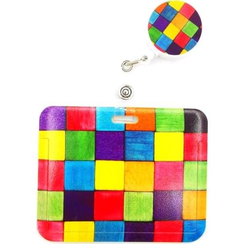 Rainbow lattice Pattern Cute Credit Card Cover Lanyard Bags Retractable Badge Reel Student Nurse Clips Card ID Card Holder Chest