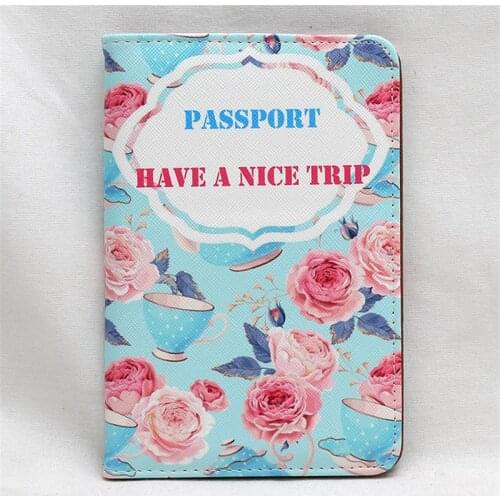Cute Flower Pattern Travel Passport Cover Document Card Travel Passport Holder Credit Card Case Ladies ID Card Wallet for Trip