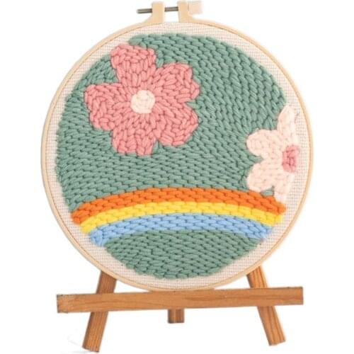 Flower rainbow punch needle kits, DIY embroidery kit, punch needle kit with yarn, embroidery needlework wool work, rug hook