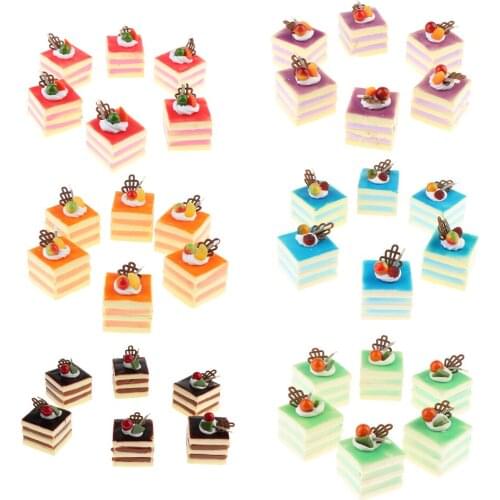 Set of 6 Lifelike Simulation Cake Square Cake Model Home Ornaments