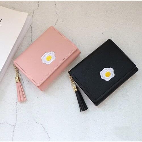 2021 New Women Cartoon Short Wallet Leather Fried Egg Cute Wallets Purse Card Holder Lady Female Fashion Short Coin Purse