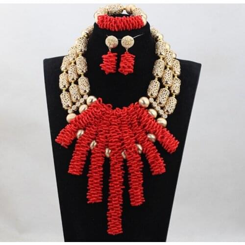 New Popular Red Crystal Add GoldPlated Jewelry sets African Wedding Bridal/Women Beads Necklace Jewelry Set Free Shipping ANJ264