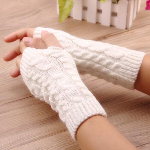 Sannian Winter Womens Woolen Half-finger Gloves Twist Knit Warmth Lovers Riding Mobile Phone Gloves Driving Gloves Woman