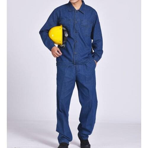 Worker clothing Summer thin denim labor insurance overalls suit mens long sleeve wear-resistant anti-scalding repair clothes