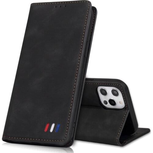 Magnetic Closure Flip Stand Leather Case For iPhone 11 12 Pro XS Max Mini XR X 6 6s 7 8 Plus Plain PU Card Wallet Cover