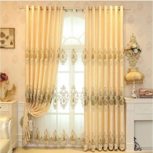 Cleon European Luxury Yellow Crown Embroidered Curtains for Living Room Bedroom Study Embroidered Shading Curtains Tulle Custom