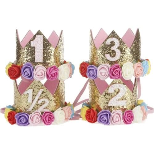 SW 1Pc Kids 1 1/2 2 3 Year Old Birthday Party Decoration Cap Flower Crown Newborn Baby Boy Girl Headband Garland Festival Supply