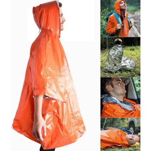 Outdoor Emergency Blanket Poncho Ultralight Waterproof Thermal Survival Space Blanket Ponchos with Hood for Camping Hiking