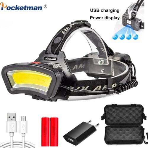 20000LM USB Rechargeable LED Headlight 200m Long Lighting Distance Wide Angle COB Head Lamp Lantern For Hike Outdoor Use 2*18650