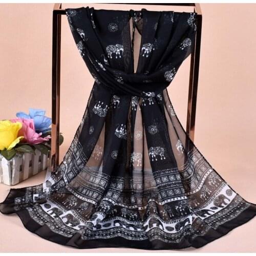2020 FAL/WIN Classic elephant chiffon scarf silk square hijab cool shawl ladies foulard femme headband hair bufanda mujer shawl