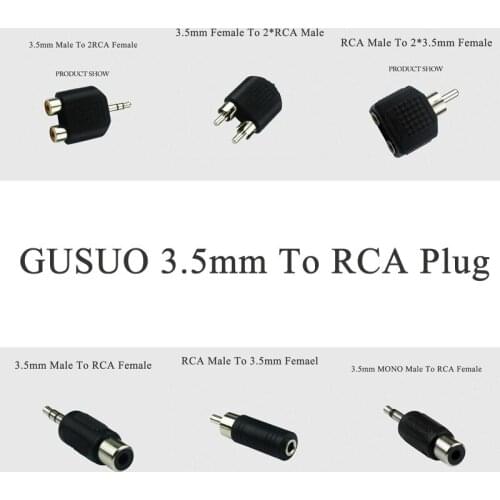 GUSUO High Quality 3.5mm Stereo/Mono Male Female To RCA 2RCA Plug Splitter Adapter Male Jack Audio Plug Y Splitter