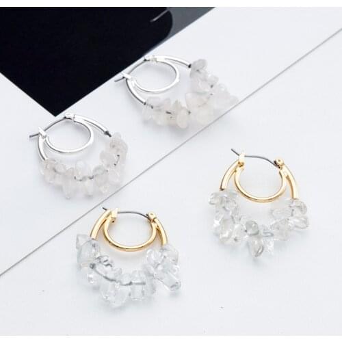 Jaeeyin 2021 Fashion Jewelry Large Hoop Clear Detritus Semi-precious Natural Stone Bohemia Gold Color Gift For Women Jewelry