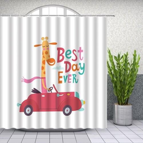 Cartoon Giraffe Shower Curtains Funny Animal Driving Kids Bathroom Decor Waterproof Polyester Home Bath Cloth Curtain Set Cheap
