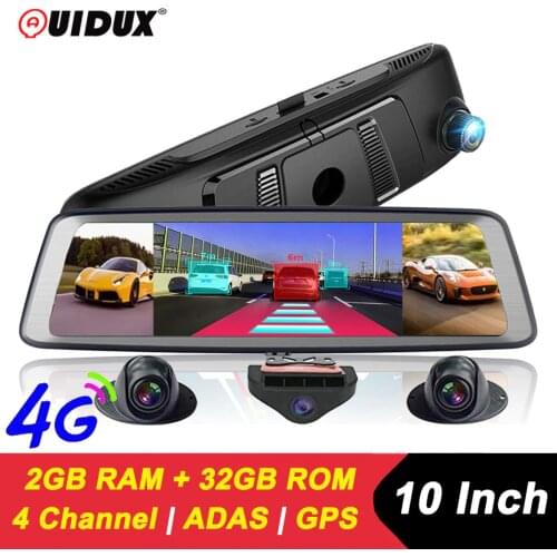 QUIDUX 10" IPS 4G Rearview mirror Android 5.1 GPS Navigation ADAS dash cam 2G RAM 32G ROM 1080P 4 Cameras Car Video Recorder DVR