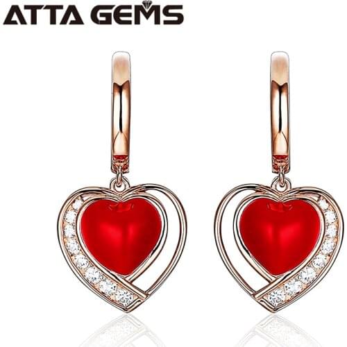 Womens Hearts Earring Sterling Silver Rose Gold Plated Red Enamel Craft Romantic Style for Womens Gifts Mother Girlfriend