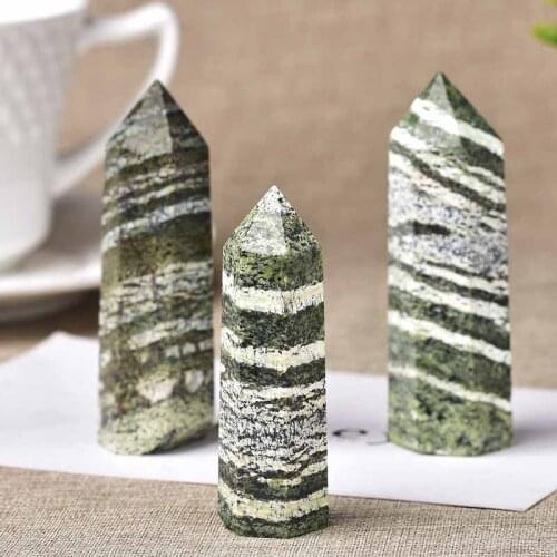 1PC Natural zebra-stripe Hexagonal Column Crystal Point Healing Wand Mineral Crystal Home Decoration Stone Study Room Decoration
