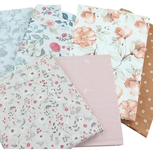 100% Cotton Width 235cm Elegant Big Brown Flower Pink Gray Flowers Bowknot Leave Fabric for Bedding Clothes Dress Blouse Cushion
