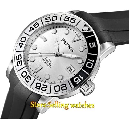 42mm Parnis silver dial Sapphire glass 21 jewel Miyota automatic mens watch