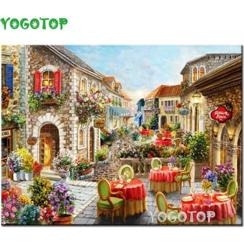 5D Diamond Painting Street cafe scenery Full Drill DIY Rhinestone puzzle Mosaic Diamond embroidery Wall Arts Craft Flower YY4575