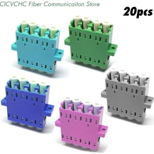 20pcs LC Quad Adapter-with Flange-SM or MM-Green, Blue, Grey, Aqua or Pink/ Optical Fiber