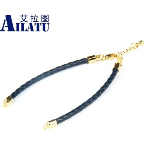 Ailatu Jewelry Wholesale 10pcs/lot 4mm Navy Blue Color Genuine Leather Chain Adjustable Diy Bracelet for Cool men