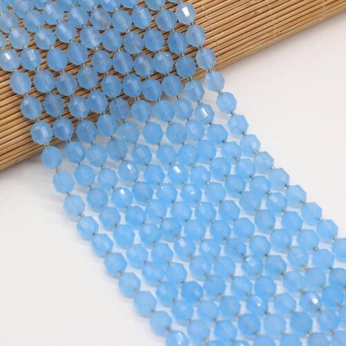 New Natural Faceted Stone Beads Blue Chalcedony 8mm Irregural Shapen Loose Beads for Making Jewelry Necklace Length 38cm