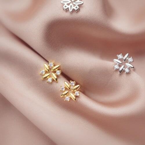 Colusiwei 100% Real 925 Sterling Silver Dazzling Gold Color Flower Stud Earrings for Women Silver 925 Jewelry CZ Wedding Brincos