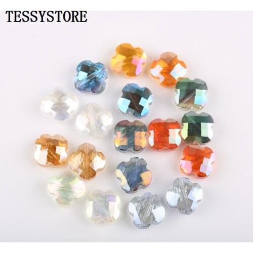 20pcs 10mm Four-leaf Clover Shape Color Faceted Crystal Beads Loose Spacer Glass Beads For Jewelry Making Bracelet Accessories
