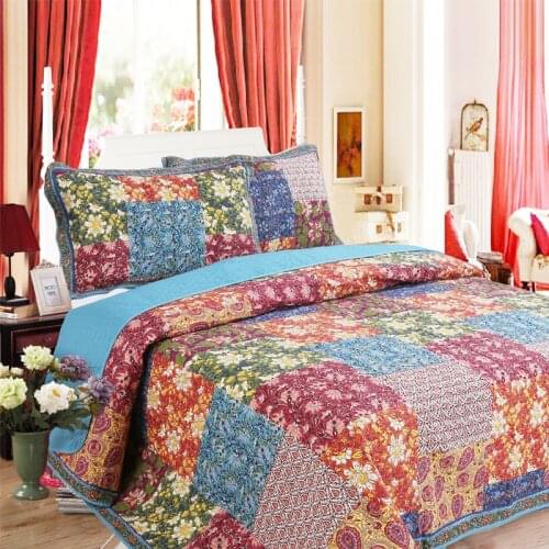CHAUSUB Floral Quilt Set 3PCS Cotton Quilts For Bed Cover Quilted Bedspreads Pillowcase Summer Blanket King Size Coverlets