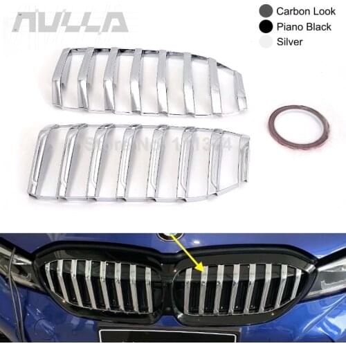 For BMW 3 Series G20 2019 2020 2021 Carbon Look Chrome Car Exterior Front Grille Decoration Frame Cover Sticker Trim Accessories