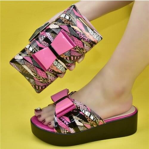 Doershow fashion Shoes and Bag Set African Sets pink Color Italian Shoe Bag Set Decorated with Rhinestone High Quality SFR1-2