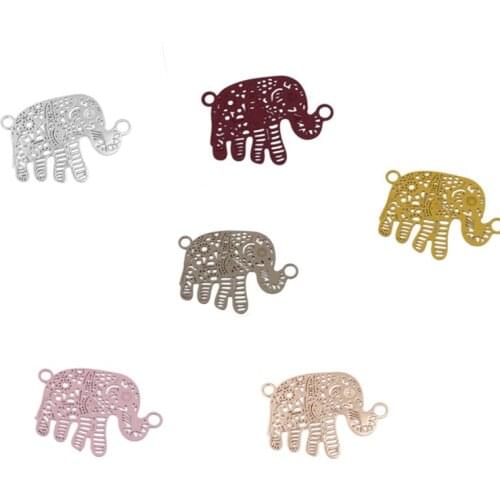 DoreenBeads Copper Filigree Stamping Connectors Elephant Animal Style Light Coffee Colorful DIY Findings 28mm x 20mm, 10 PCs