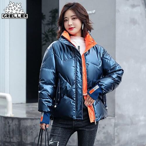 GRELLER Womans Winter Thick Short Jacket Solid Casual Plus Size 3XL Warm Cotton Padded Parkas Stand Collar Winter Coat Women