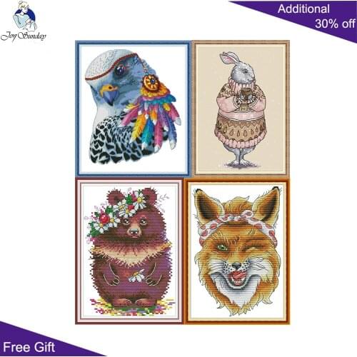 Joy Sunday Rainbow Eagle Flower Bear Sly Fox Sweater Rabbit DA369 DA370 DA372 DA374 Home Decor Lovely Animal Cross Stitch Kits