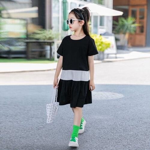 4 To 16 Years Kids and Teen Girls Summer Dress 2020 New Patchwork Dress Children Cotton Clothes Girls Loose Casual Dress, #0128