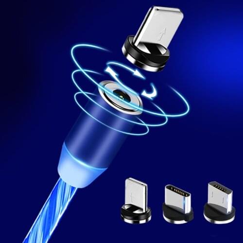 Led Magnetic charging Mobile Phone Cable USB Type C Flow Luminous Lighting Data Wire for Samsung Huawei LED Micro Cable