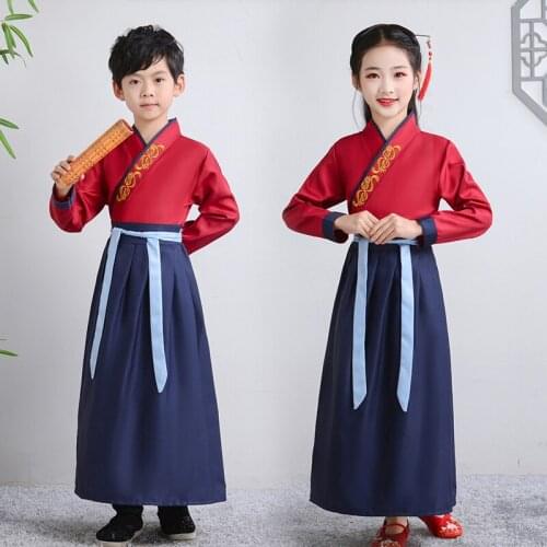 Boys And Girls Hanfu Embroidery Stage Show Clothing Children Folk Dance Costume Chinese Traditional Photography Clothes