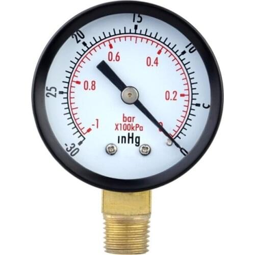 Pressure Gauge - 0 ~ -30inHg 0 ~ -1 bar Mini Dial Air Pressure Gauge Barometer meters Vacuum gauge dual scale dial Black