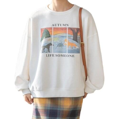 Fashion Women Clothes Sweatshirt White Puzzle Comic Letter Print Harajuku Spring Autumn Loose Cotton Long Sleeve Hoodie Jacket