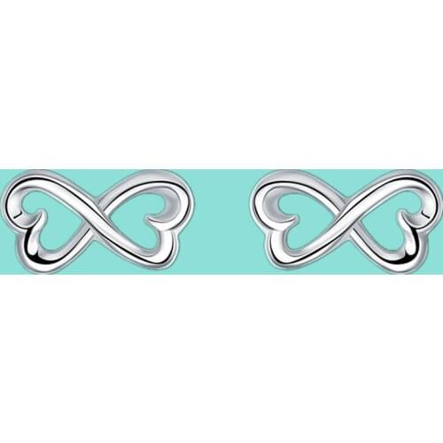 Fashion 925 Sterling Silver Double Heart Stud Earrings For Woman Christmas Party Charm Jewelry