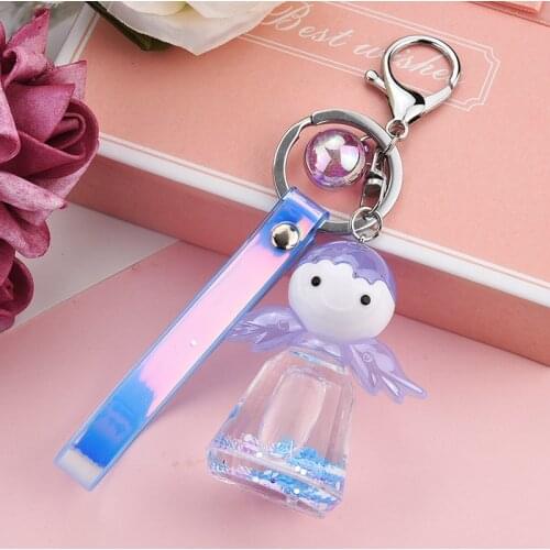 Cartoon creative quicksand angel wings girl keychain cute bag car pendant keyring accessories decorative key chains gifts