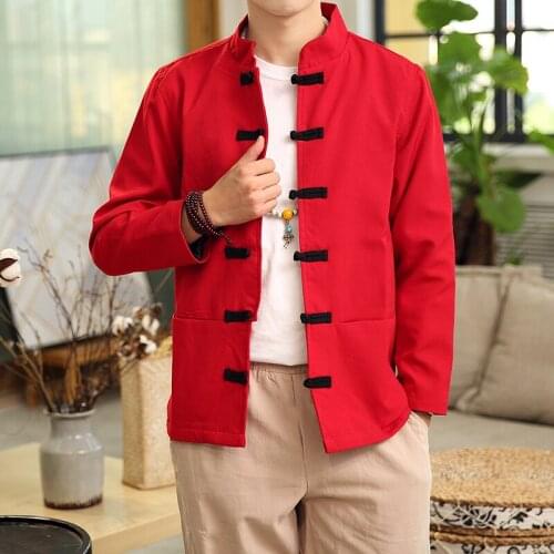 Retro Chinese Style Men Jacket Spring Autumn Handmade Button Cardigan Outerwear Costume Coat Oevrsized Size 5XL