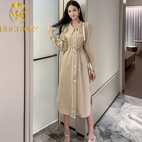 2021 New Platycodon French Women Dress Spring and autumn Single breasted Frenulum Fashionable Casual Elegant Clothes Long Dress