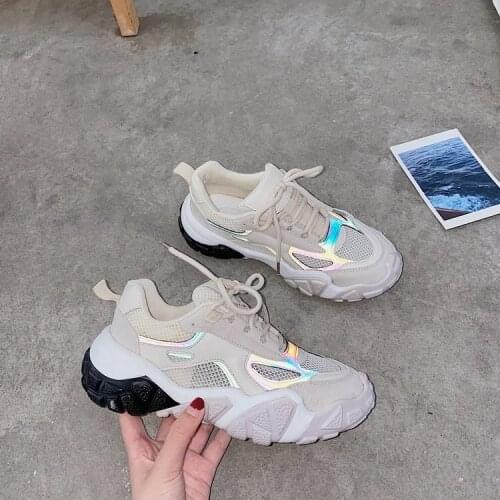 New Online Red Shoes Womens Korean-Style Super Fire Daisy Platform Mesh All-match Sneakers Ins