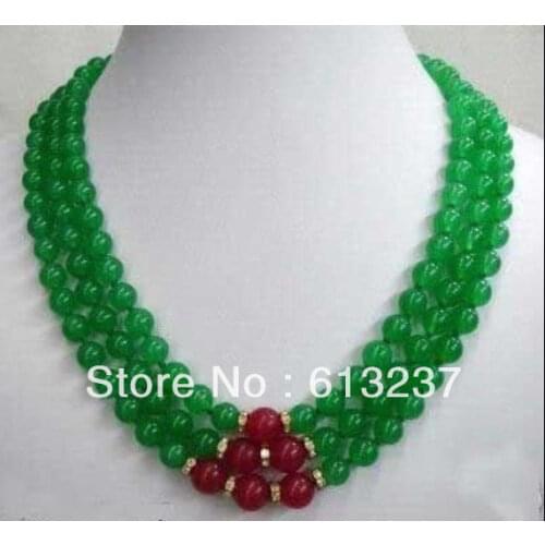 New fashion style diy charming necklace for women 8mm green red 3rows strand chain high grade stone diy jewelry 17-19inch MY5194