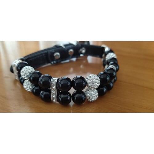 Hot sale pet dog collars wedding handmade pearl diamond necklace collar manual Jewelry pu leather pet collar pet accessories